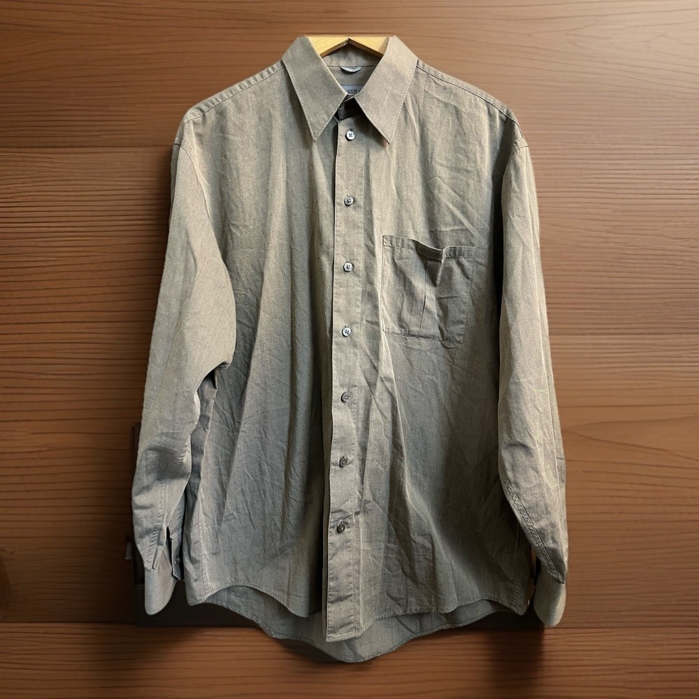 Kenneth Cole 100% Cotton LS Button Shirt Men Taupe Size 16 34/35 Business Casual